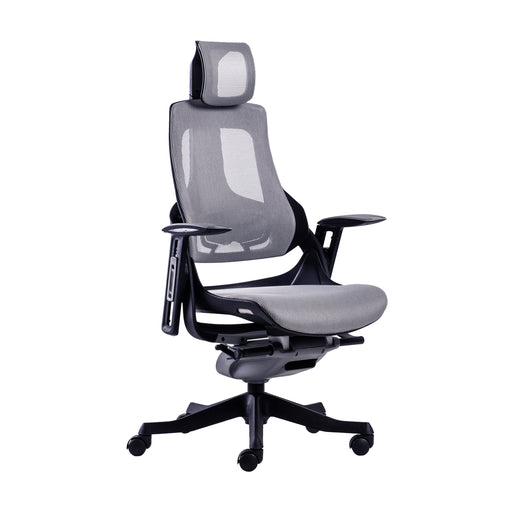 Techni Mobili RTA-1818C Executive Chair with black frame and light grey mesh three-quarter view