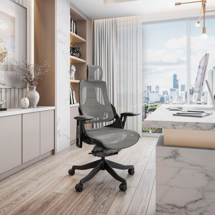 Techni Mobili RTA-1818C Executive Chair Lifestyle image in a New York city apartment decorated in white and light grey