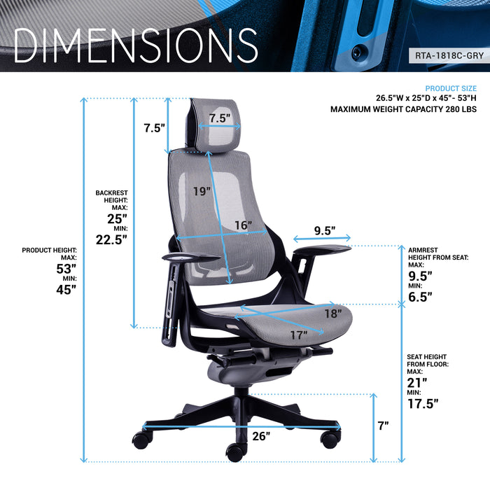 Techni Mobili RTA-1818C Executive Chair dimensions diagram image