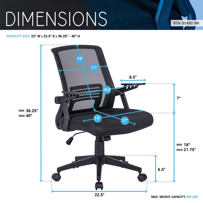 Techni Mobili Ergonomic Office Mesh Chair, Black