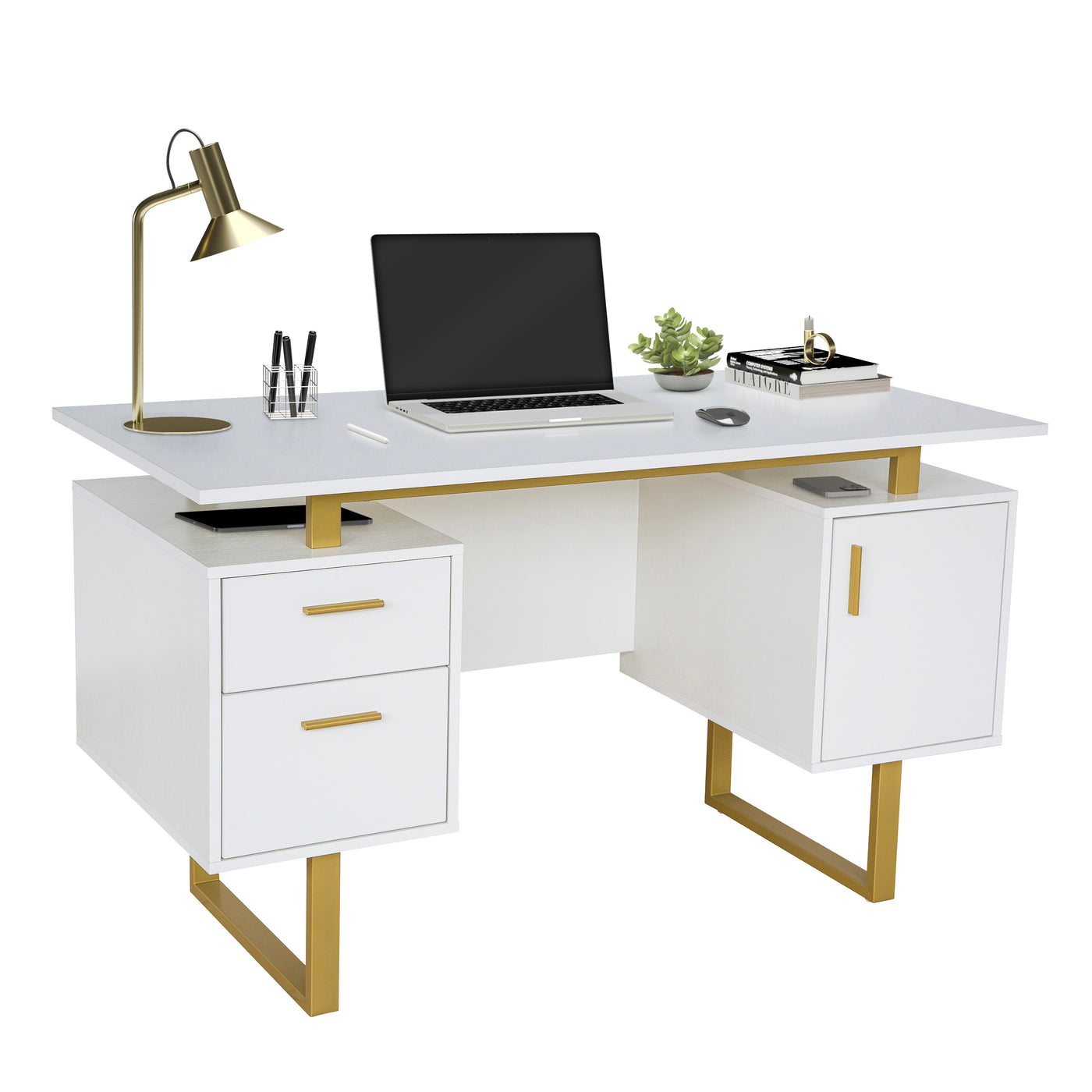 Techni Mobili Modern Office Desk with Storage Elegant Grey —