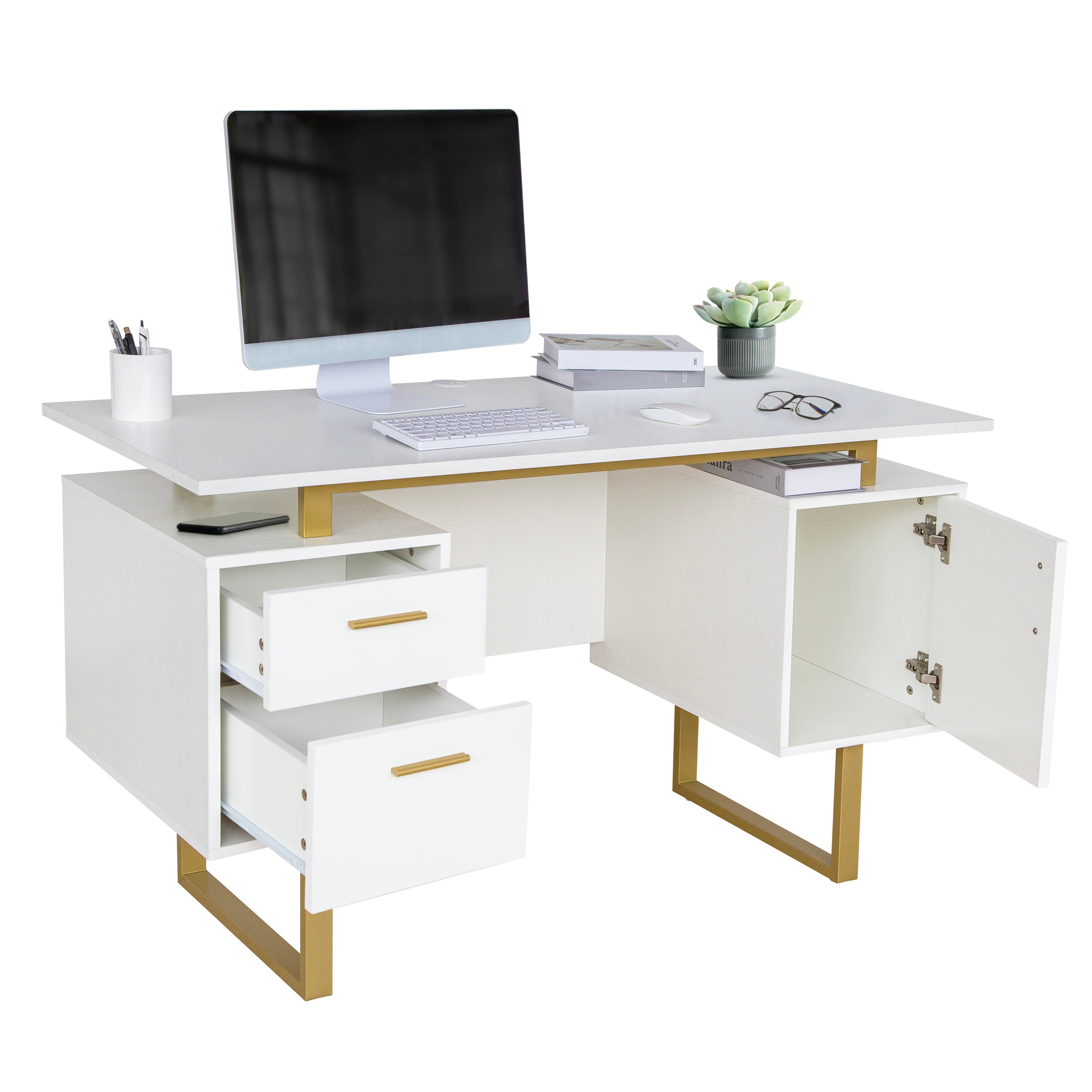 Techni Mobili Modern Office Desk with Storage Elegant Grey —