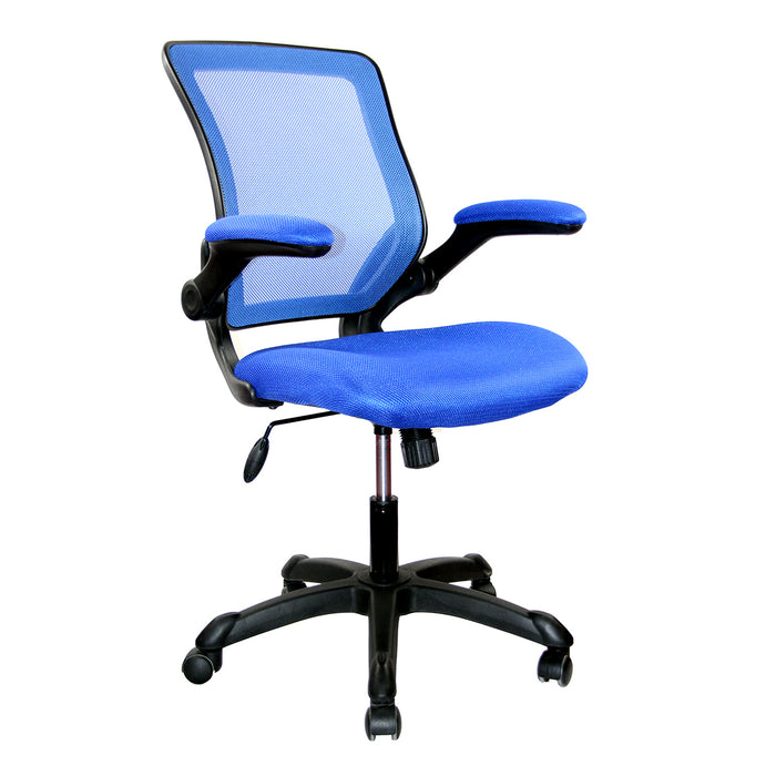 Techni Mobili Mesh Task Office Chair with Flip-up Arms, Blue
