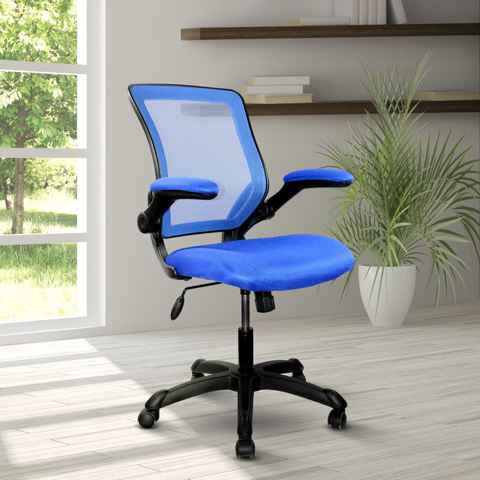 Techni Mobili Mesh Task Office Chair with Flip-up Arms, Blue
