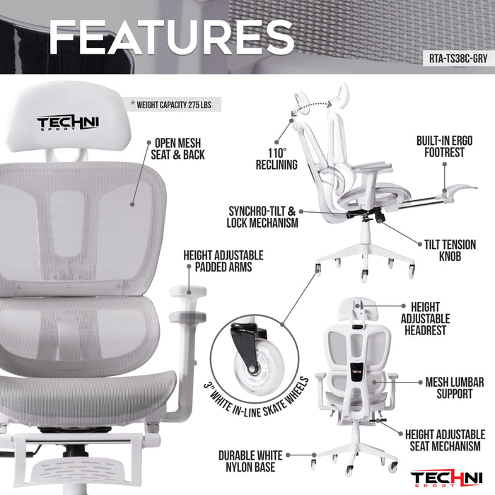 TS38C AIRFLEX White/Grey Mesh Gaming Chair