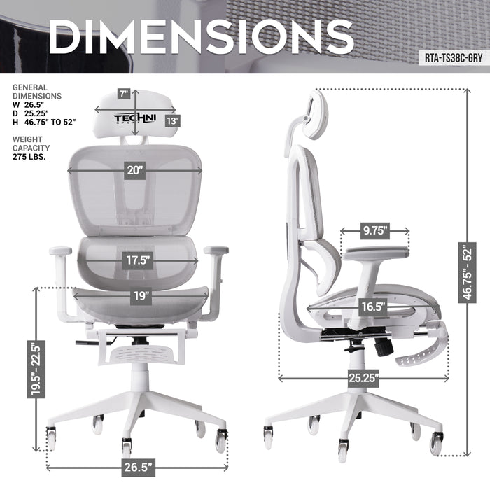 TS38C AIRFLEX White/Grey Mesh Gaming Chair