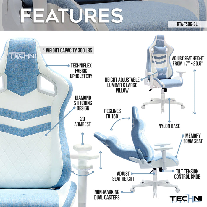TS86 17" Pastel Fabric Ergonomic Gaming Chairs