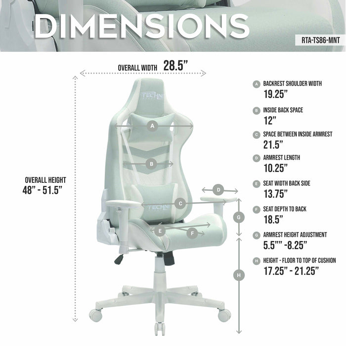 Techni Sport TS86 17" Pastel Fabric Ergonomic Gaming Chairs