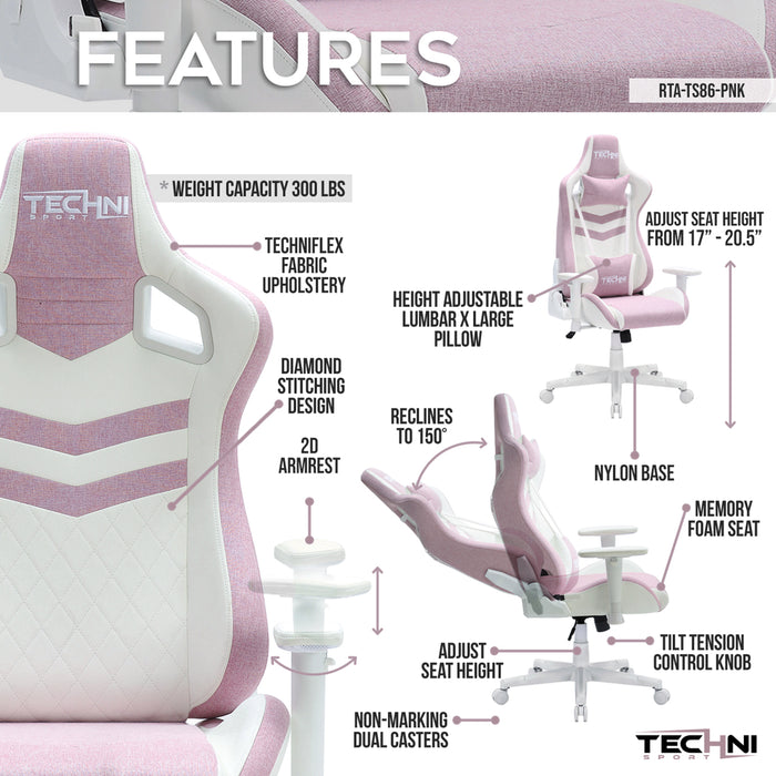 Techni Sport TS86 17" Pastel Fabric Ergonomic Gaming Chairs