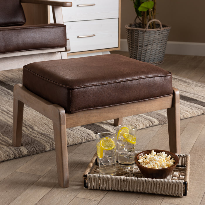 Sigrid Mid-Century Wood Ottoman