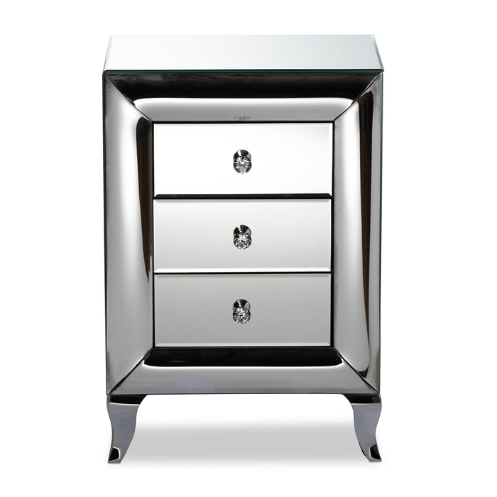 Pauline Contemporary (3-Drawer) Mirrored Nightstand