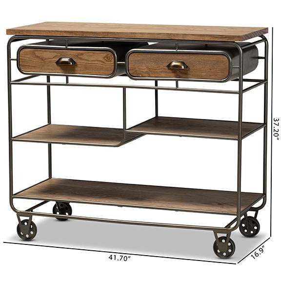 Grant Vintage Wood and Metal Kitchen Cart