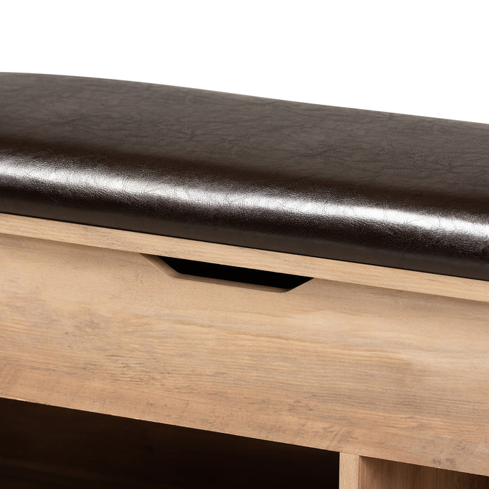 Ramsay Modern Leather & Wood Storage Bench