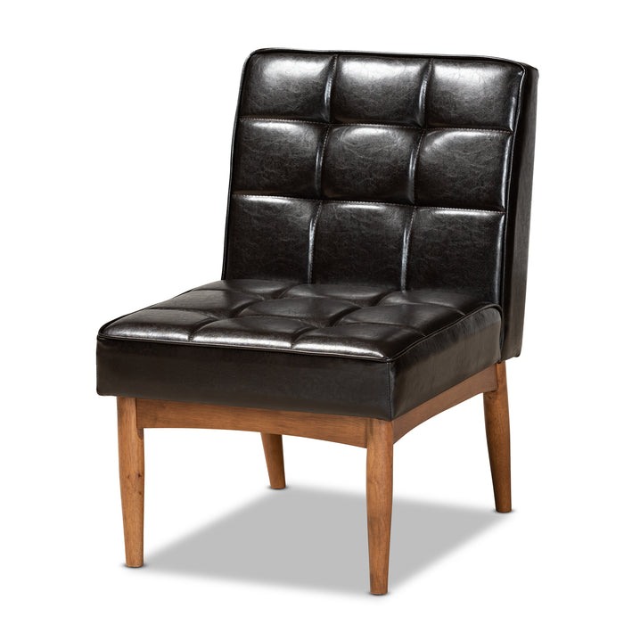 Sanford Mid-Century Leather & Wood Dining Chair