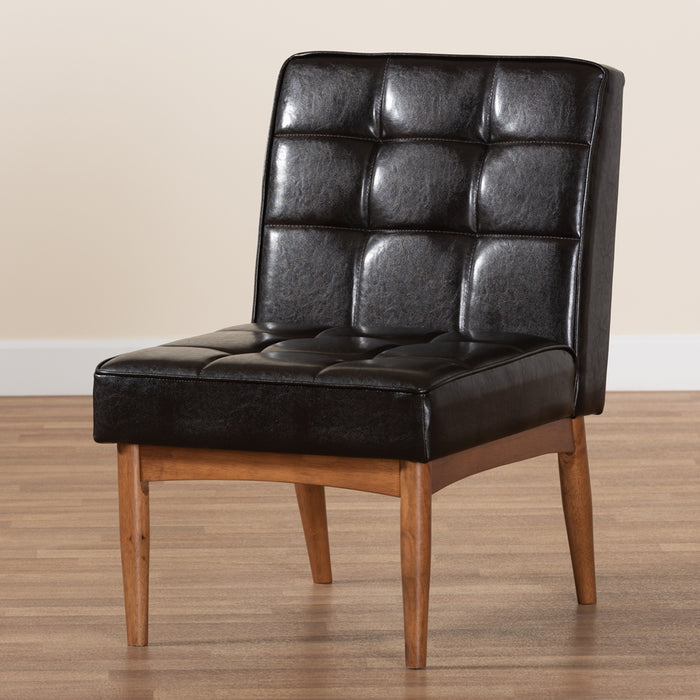 Sanford Mid-Century Leather & Wood Dining Chair