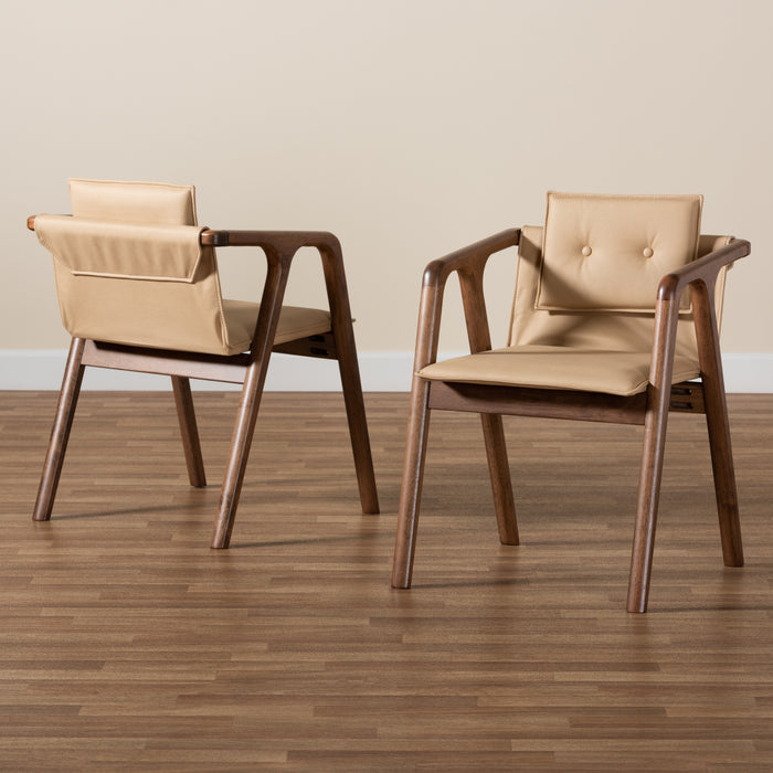 Marcena Mid-Century (2-Piece) Wood & Leather Dining Chair