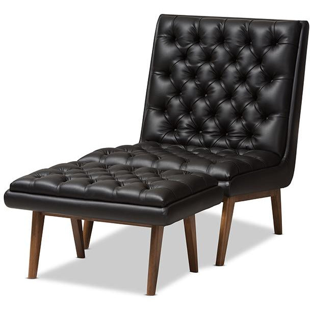 Annetha Mid-Century Leather Ottoman Set