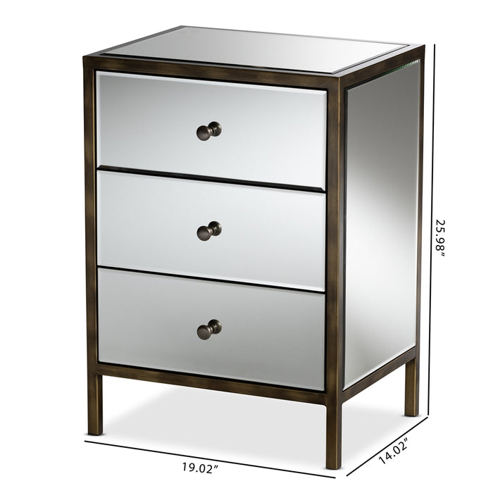 Nouria Glamour (3-Drawer) MIrrored Nightstand