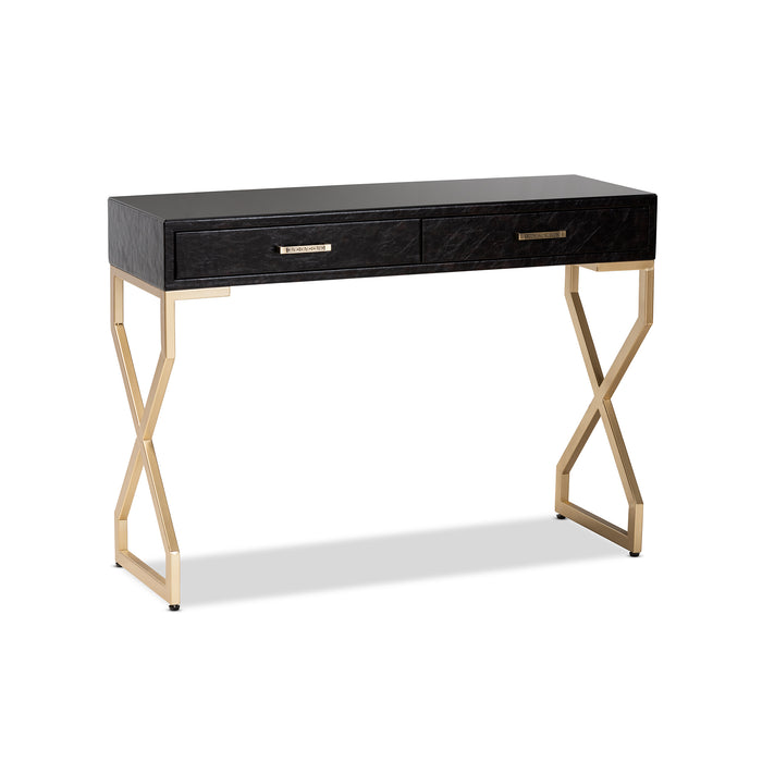 Carville Contemporary (2-Drawer) Metal & Leather Console Table