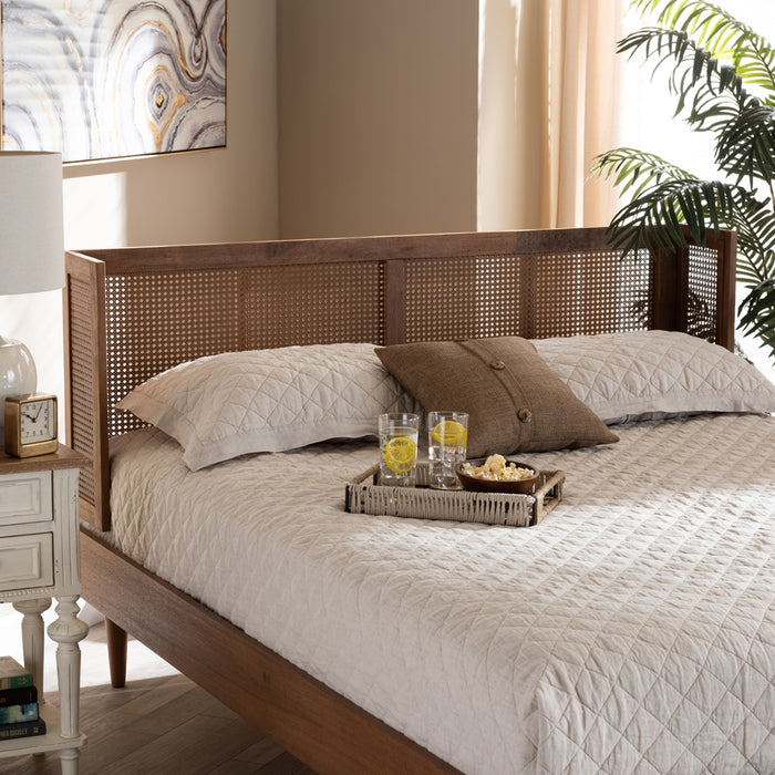 Rina Modern Wood & Rattan Headboard
