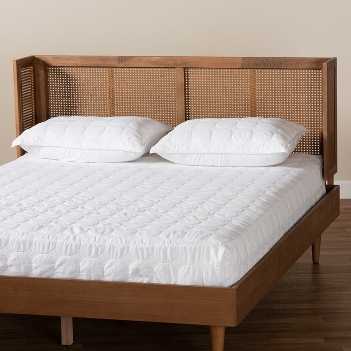 Rina Modern Wood & Rattan Headboard