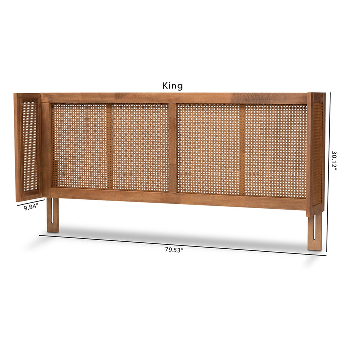 Rina Modern Wood & Rattan Headboard