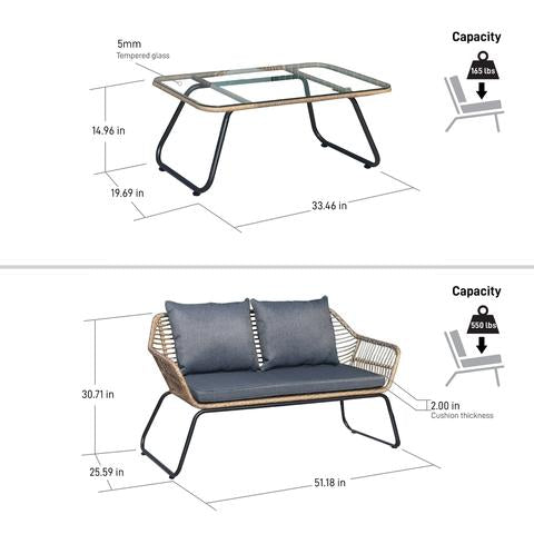 Lugano (2 Piece) Patio Sofa and Table Seating Set With Cushions