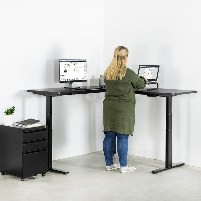L-Shaped Corner Workstation Desk with Controller