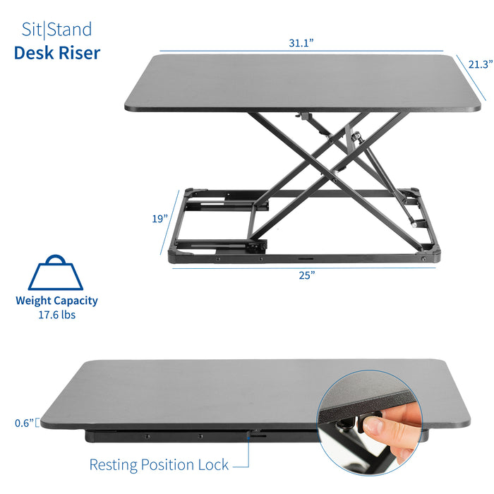 Ultra-Slim Single Top Height Adjustable Desk Converter (31")