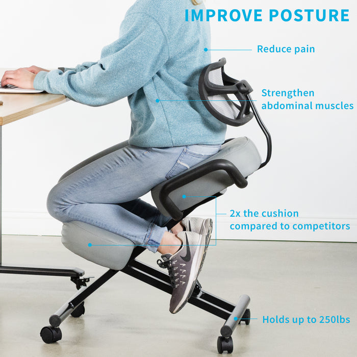 vivo Ergonomic Wooden Kneeling Chair, Adjustable Stool for Home and Office