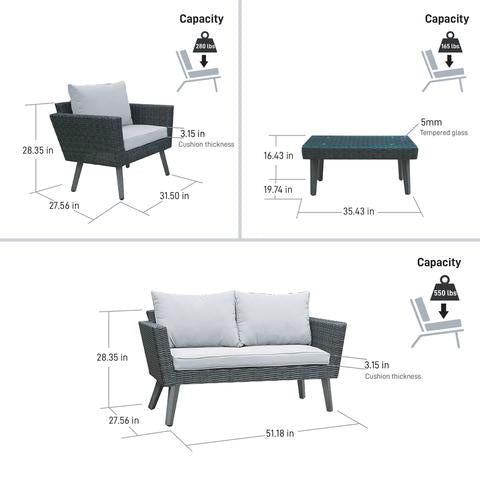 Kotka (4 Piece) Outdoor Seating & Table Set With Cushions
