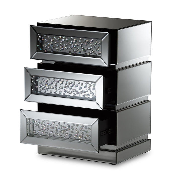 Sabrina Glam Style (3-Drawer) Mirrored Nightstand