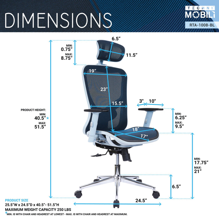 Techni Mobili Ergonomic Office Mesh Chair Black