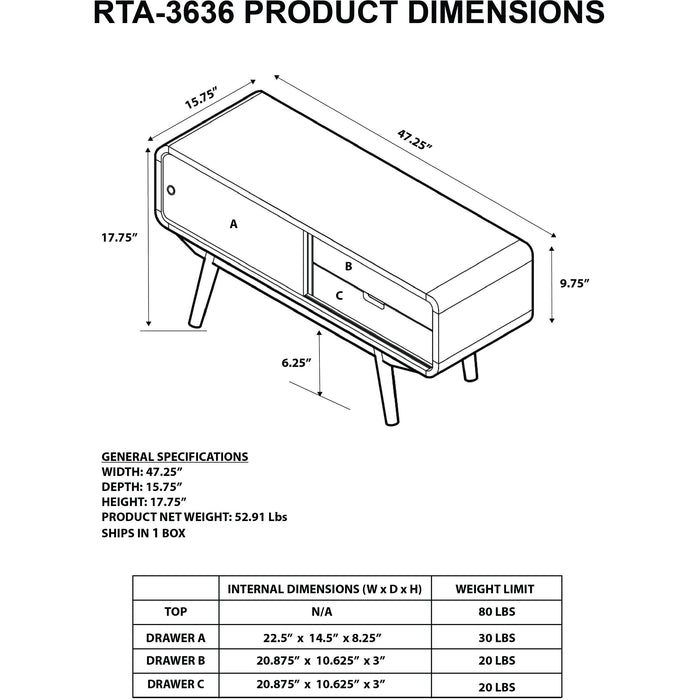 Techni Mobili (2-Drawers 1-Sliding Door) TV Stand