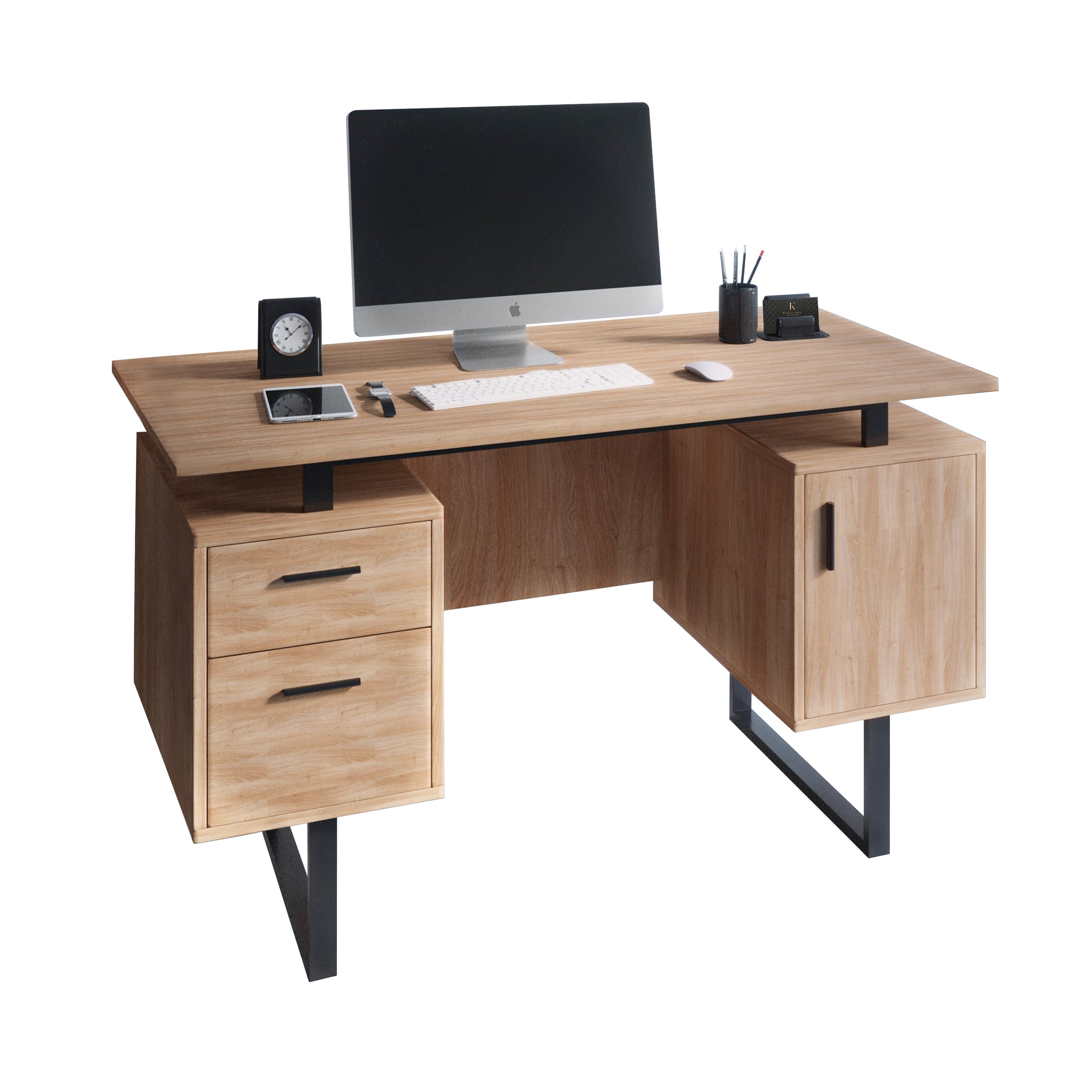 Techni Mobili Modern Office Desk with Storage Elegant Grey —
