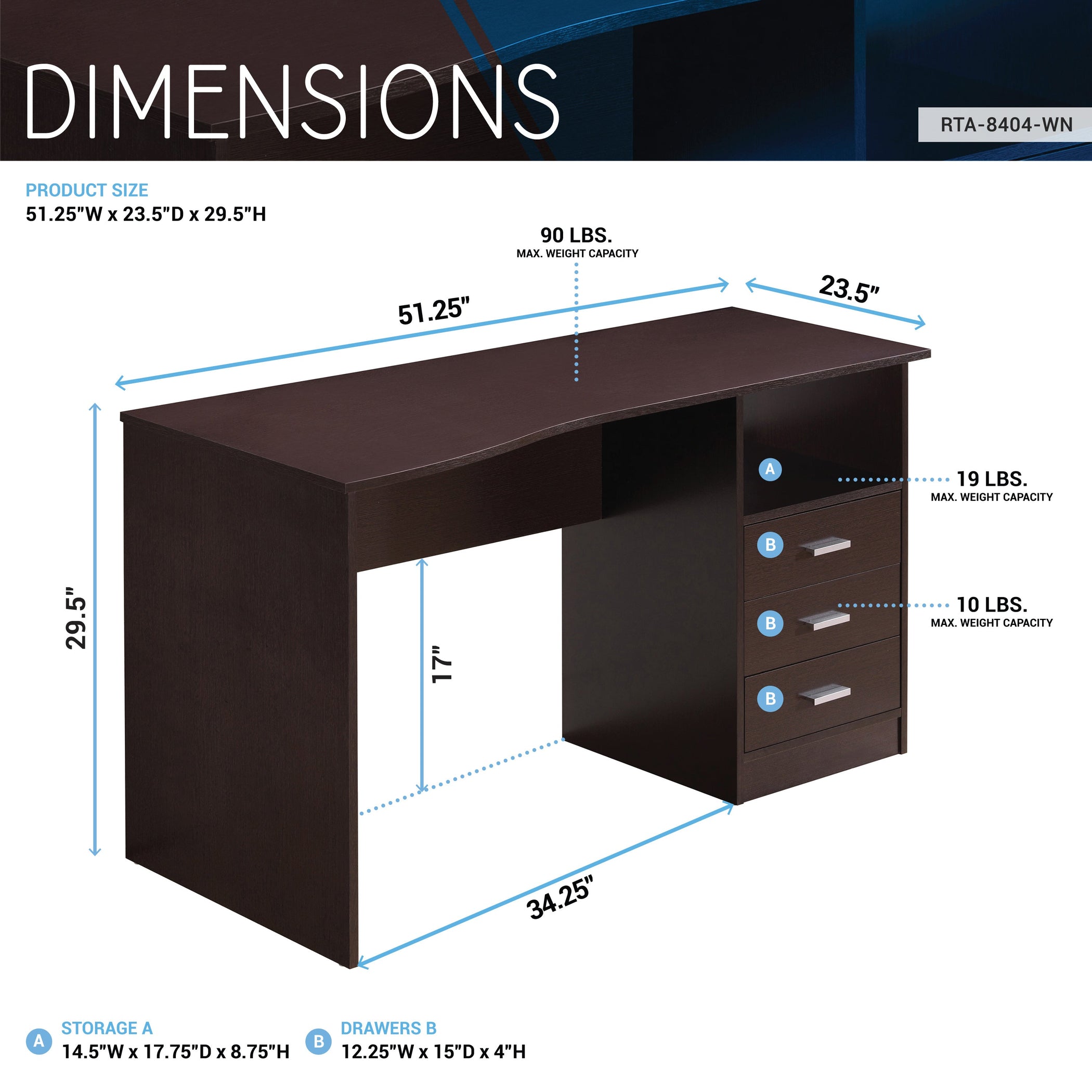 Techni Mobili Techni Mobili Classic Office Desk With Storage, Grey - View #12