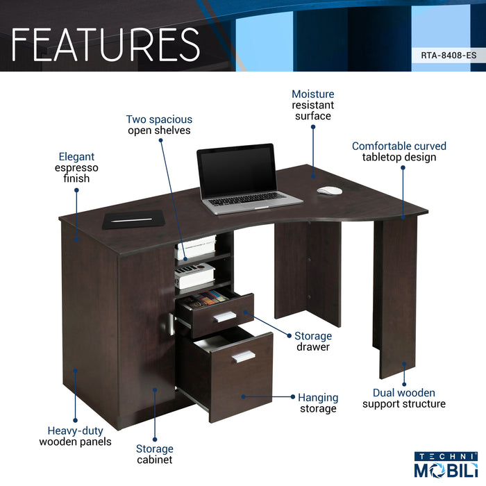 Techni Mobili Modern (1-Drawer) Office Desk