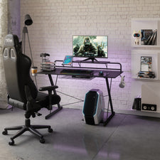 Techni Sport Carbon Fiber Gaming Desk with headset and cup holder ...