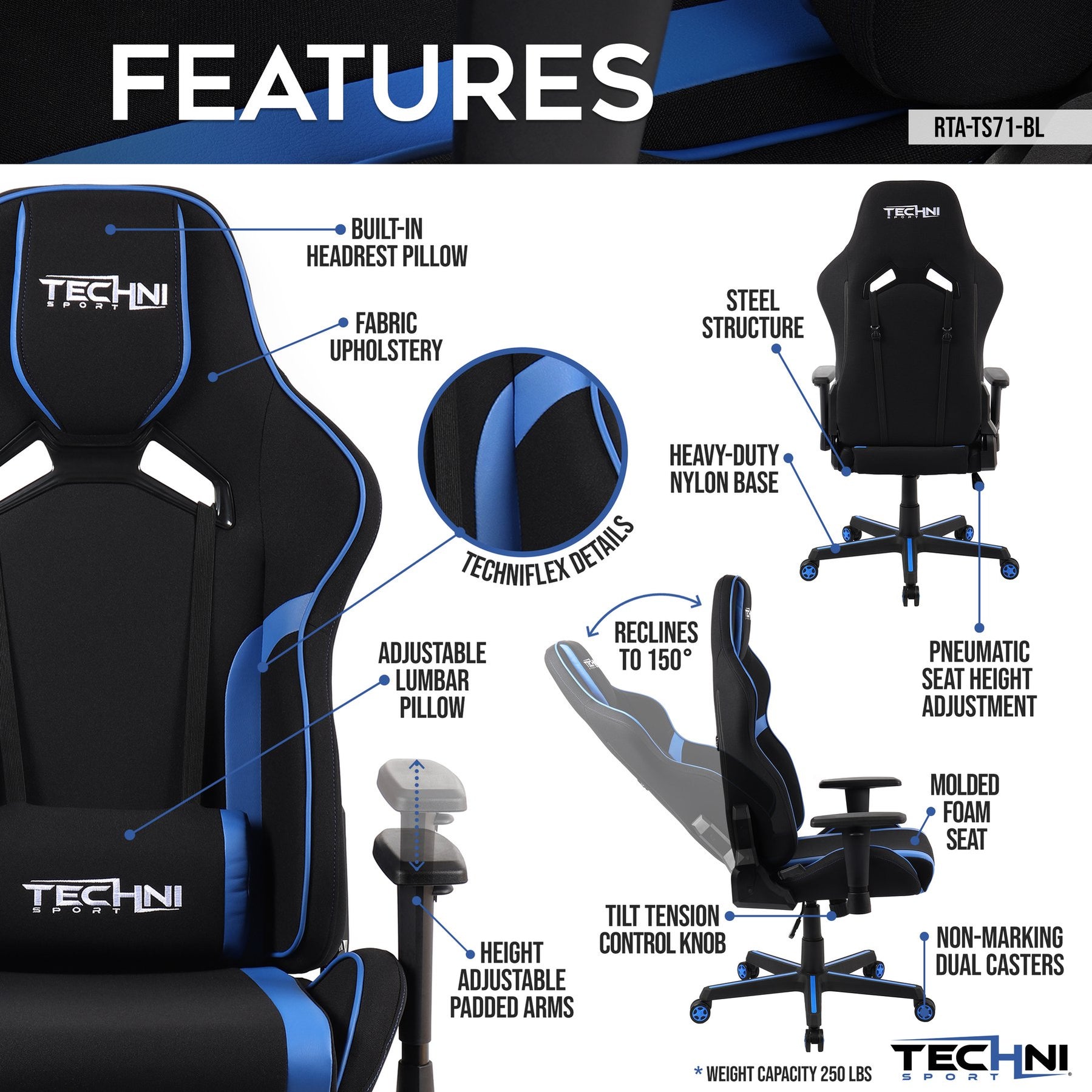 Techni Sport Fabric Upholstery Gaming Chair — Shopango.com