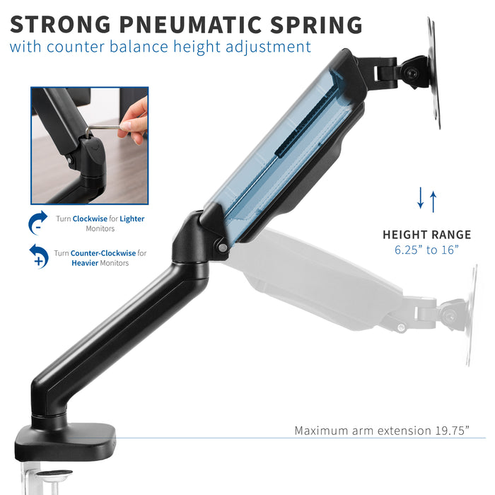 Pneumatic Arm Single Monitor Desk Mount
