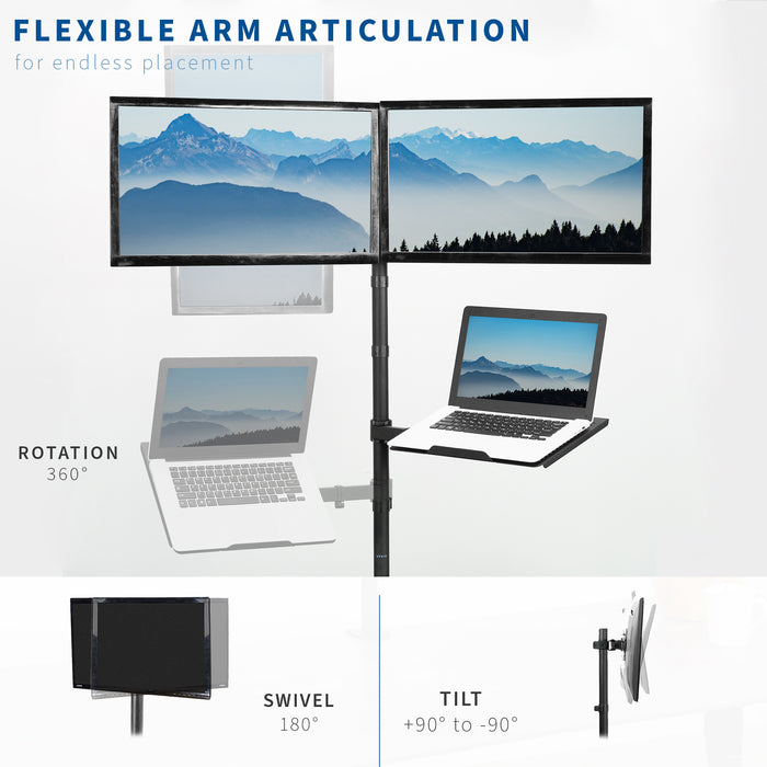 Dual Monitor Extra Tall Desk Mount with Laptop Holder