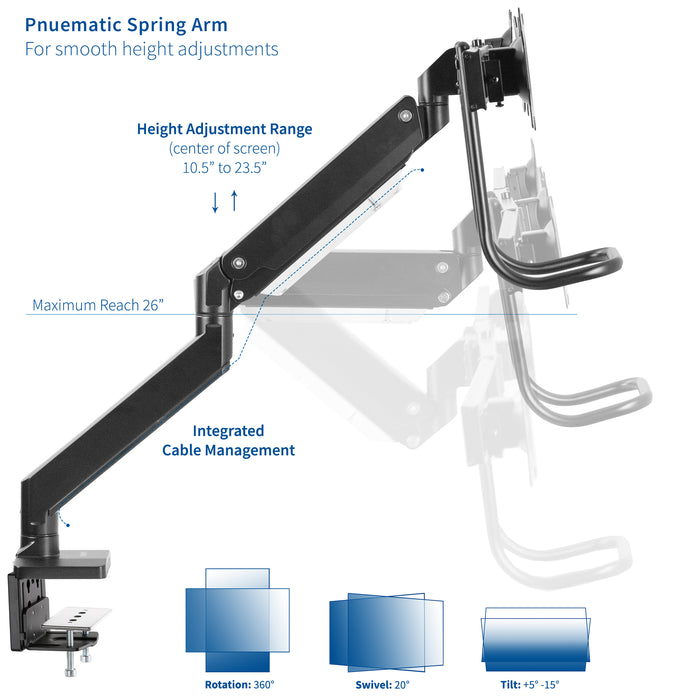 Pneumatic Arm Triple Monitor Desk Mount