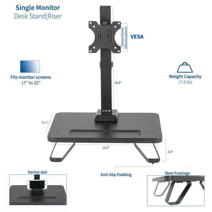 Single Monitor Desk Stand with Riser