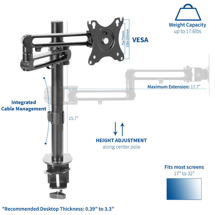 Single Monitor Desk Mount Stand with Articulating Arm Joint