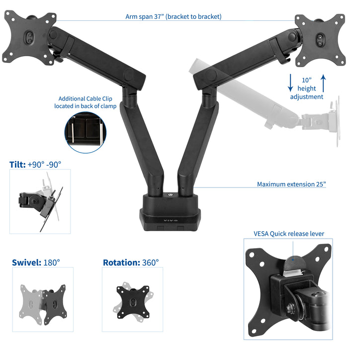 Pneumatic Arm Dual Monitor Desk Mount (17" to 32")