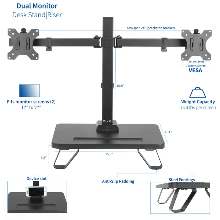 Dual Monitor Desk Stand with Riser