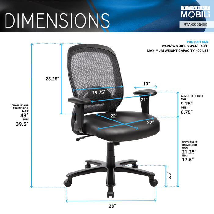 Techni Mobili Height Adjustable XL Office Chair