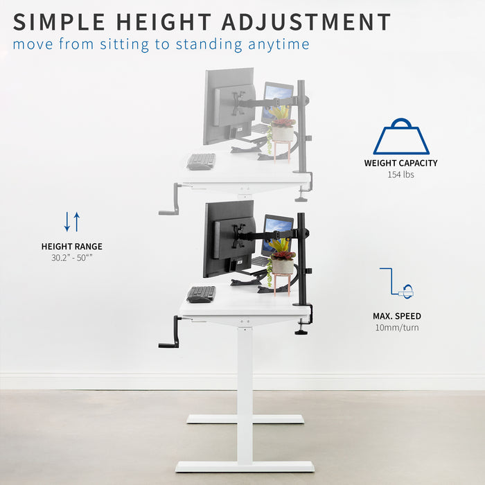 Standing Desk Manual with White Base (43" x 24")