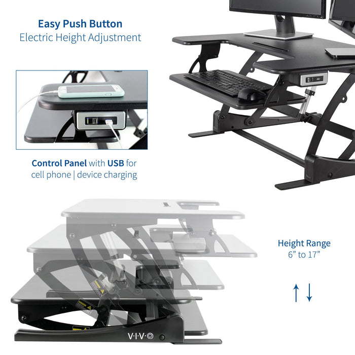 Electric Desk Converter with Adjustable Height & USB Port (36")