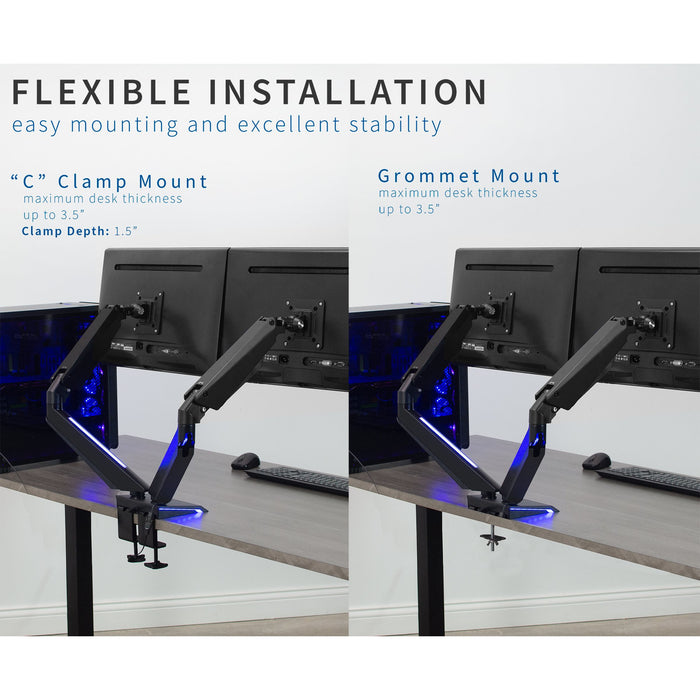 Dual Gaming Monitors Arms Clamp-on Desk Mount Stand
